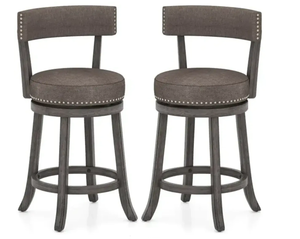 lot 257 image: Costway Set of 2 Counter Height Chairs with 360° Swivel Seat and Rubber Wood Frame (Maybe Missing Hardware)