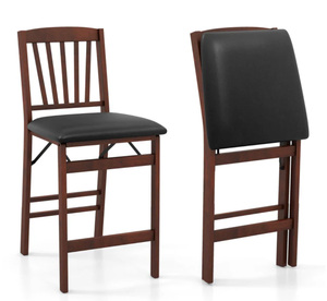 lot 258 image: Costway Set of 2 Counter Height Bar Stools Portable Folding Kitchen Island Chairs with Anti-slip Foot Pads and Inclined Backrests for Dining Room