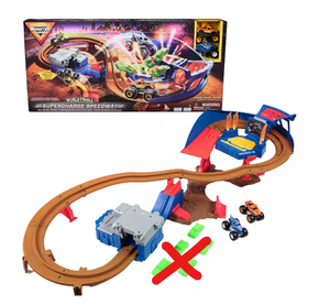 lot 293 image: Monster Jam Monster Jam Supercharge Speedway Playset (Missing Green Crush Cars)