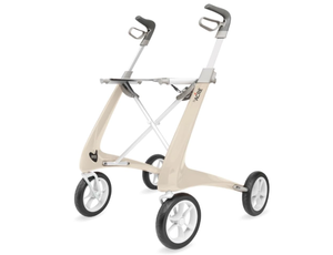 lot 73 image: byACRE Carbon Ultralight Rollator Walker with Organizer Bag, Compact Track, 16 x 22 Seat (W x H), Oyster White