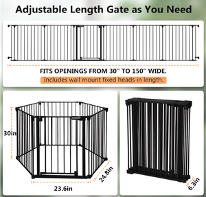 lot 234 image: Comomy 150 Extra Wide Baby Gate, Play Yard Child Safety Gate, Dog Gates with Auto-Close Door, Double Locking System for The House Doorways, Fireplace, Kitchen, 6-Panels, 30 Tall