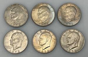 lot 2 image: 1972 Plain No Mint Mark Eisenhower One Dollar Coins