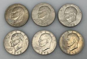 lot 7 image: 1972 Plain No Mint Mark Eisenhower One Dollar Coins