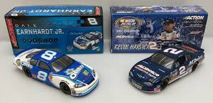 lot 57 image: Misc. NASCAR 124 Scale Die Cast Stock Cars Kevin Harvick &amp Dale Jr. Special Paint Theme (Oreo) in Original Boxes