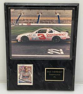 lot 68 image: 12 x 15 Dale Earnhardt Goodwrench #3 Plaque With 8 x 12 Photo and Card Holder