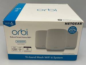 lot 105 image: Netgear ORBI AX5400 Tri- Band Mesh WiFi 6 System (New In Box)