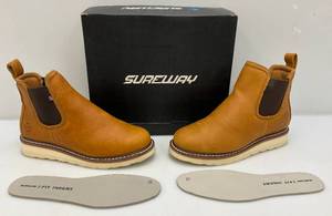 lot 114 image: SUREWAY Light Brown Full-Grain Leather GOODYEAR Welt Construction SlipOilAcid Resistant Work Boot (New In Box) Size US Mens 10