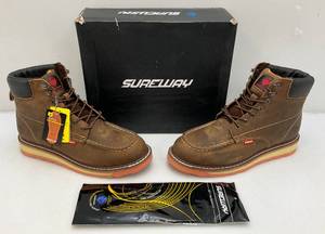 lot 115 image: SUREWAY Dark Brown Tumble Leather GOODYEAR Welt Construction SlipOilAcid Resistant Work Boot (New In Box) Size US Mens 13