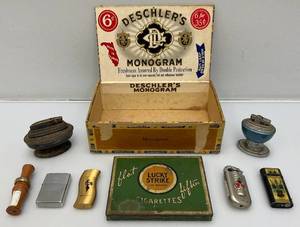 lot 149 image: Misc. Vintage Collectible Lighters, Lucky Strike Tin and More