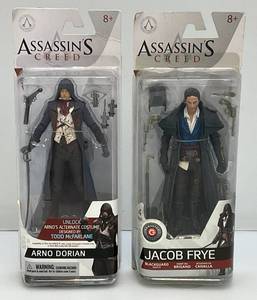 lot 156 image: Collectible McFarlane Toys ASSASSINS CREED (Arno Dorian & Jacob Frye) Action Figures (New Old Stock)