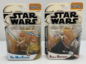 lot 184 image: 2002 STAR WARS Clone Wars Asajj Ventress And Obi-Wan Kenobi Action Figures (New Old Stock)