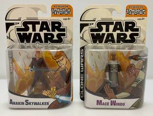 lot 185 image: 2002 STAR WARS Clone Wars Anakin Skywalker And Mace Windu Action Figures (New Old Stock)