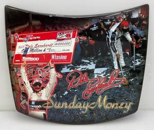 lot 248 image: Dale Earnhardt Winston 500 Sunday Money Miniature Metal Stock Car Hood 29 x 25 12