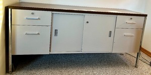 lot 65 image: Storage Cabinet - Metal Office Credenza with Laminate Top