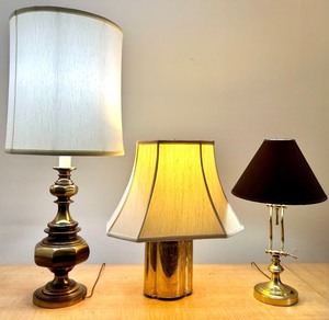 lot 69 image: Table Lamps - 3-Piece Vintage Set With Shades