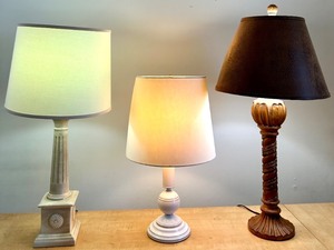 lot 70 image: 3 Table Lamps including Sunburst Base, White Petite &amp Carved Spiral