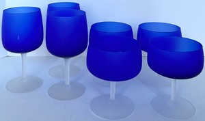 lot 86 image: Blue Frosted Glass Goblets with White Stems