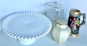 lot 244 image: Dessert Set - Fenton Milk Glass and Lenox Pieces