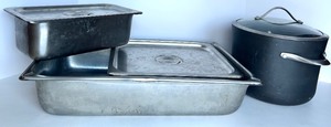 lot 247 image: Calphalon Stock Pot With Glass Lid &amp 2x Hotel Pans With Lids
