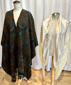 lot 258 image: Wool Paisley-Pattern Wrap & Satin Embroidered Shawl