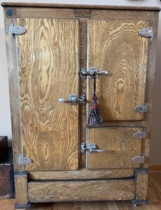 Antique Icebox Refrigerator Cabinet - Sanitary Refrigerator Co Cork Filled