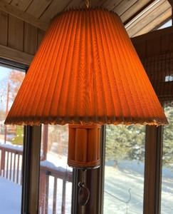 lot 22 image: Vintage Pendant Lamp with Pleated Shade &amp Wood Cylinder Base