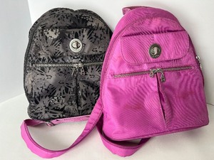 lot 37 image: 2 Backpacks - Memphis Convertible by Baggallini (GrayBlack Floral Geo & Pink)