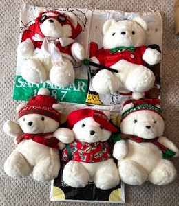 lot 40 image: Vintage Santa Bear Plush - 5-Pack - Years 1986, 1987, 1988, 1989, 1993