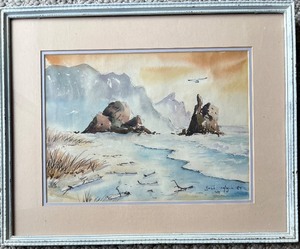 lot 179 image: Watercolor Seascape - Framed, Signed (dated 87)