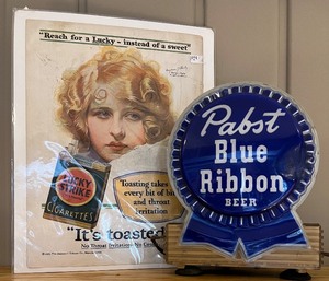 lot 180 image: Pabst Blue Ribbon Neon Sign for Parts or Repair & Lucky Strike Advertisement