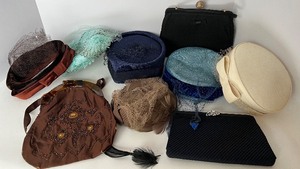 lot 187 image: Vintage Millinery Lot - Miss Sally Victor NY Hats, Beaded Bag and More