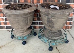 lot 52 image: Pair of Planters on Rustic Metal Rolling Stands