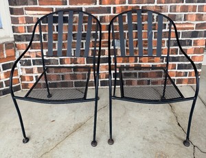 lot 53 image: Pair of Black Metal Outdoor Chairs with Mesh Seat