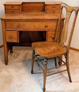 lot 50 image: Vintage Wooden Desk with Matching Chair