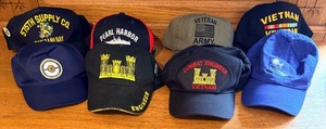 lot 144 image: 8 US Army Vietnam Era Caps Lot with Pearl Harbor Cam Ranh Bay Patches