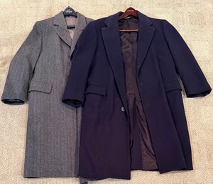 lot 158 image: Michael Richards Navy Wool Overcoat &amp The Foursome Grey Wool Herringbone Coat