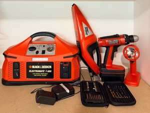 lot 163 image: Black &amp Decker Electromate 400 Portable Power Supply, Firestorm 18V Drill and Rechargeable Light