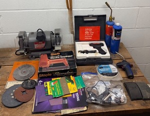 lot 167 image: 2x Propane Tanks Included - Swingline Staplegun & Craftsman Grinder & More Workshop Items