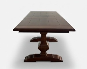 lot 11 image: Dining Table - Dark Wood, Double Pedestal Base