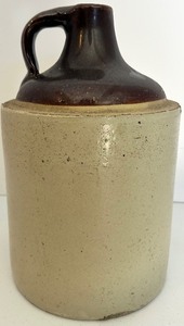 lot 199 image: Vintage Stoneware Whiskey Jug with Brown Glazed Top