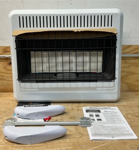 lot 23 image: Mr Heater 30,000 Radiant Wall Mounted TX MSRP $279.99