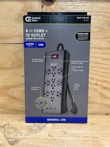 lot 116 image: Commercial Electric 6 ft. 12-Outlet Black Surge Protector with USB