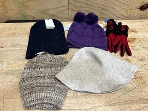 lot 141 image: Winter hats and a pair of gloves (lot of 6)