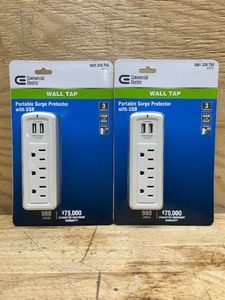 lot 172 image: 3-Outlet USB Travel Wall Tap Surge Protector, White (lot of 2)