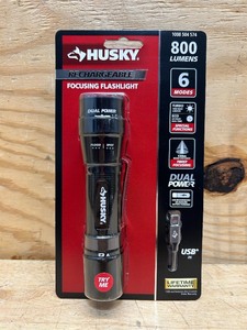 lot 231 image: Husky 800 Lumens Dual Power LED Rechargeable Focusing Flashlight with Rechargeable Battery and USB-C Cable Included