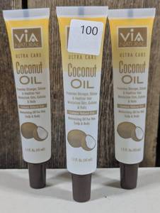 lot 100 image: Via Natural Ultra Care Cocoa Butter Oil, 1.5 fl oz  (set of 3)