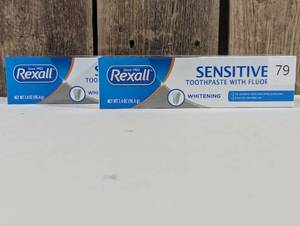 lot 79 image: Rexall Sensitive Toothpaste with Fluoride Whitening, 3.4 oz  (set of 2)