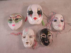 lot 45 image: (CS) 5 Ceramic Masks - 1 Signed...