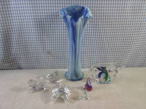 lot 85 image: (BS) Glass Blue Swirl Vase and Smal...