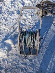 lot 5 image: Poly Garden Hose Cart with Hose
